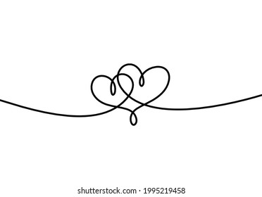 Abstract hearts as continuous line drawing on white as background. Vector