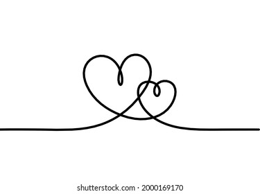 Abstract hearts as continuous line drawing on white as background. Vector