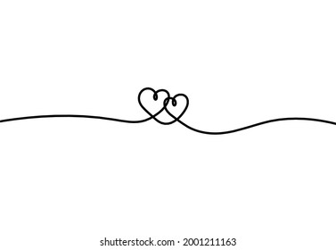 Abstract hearts as continuous line drawing on white as background. Vector