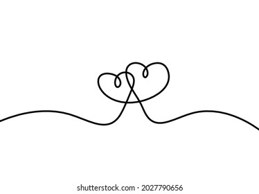 Abstract hearts as continuous line drawing on white as background. Vector