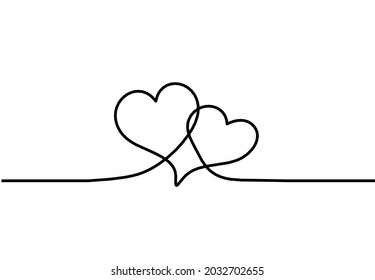 Abstract hearts as continuous line drawing on white as background. Vector