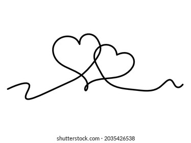 Abstract hearts as continuous line drawing on white as background. Vector
