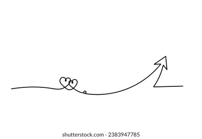 Abstract hearts with direction as continuous line drawing on white background. Vector