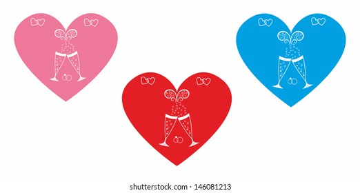 Abstract hearts with elements and symbols of the wedding