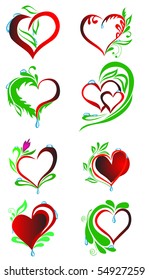 abstract hearts with floral element and dew