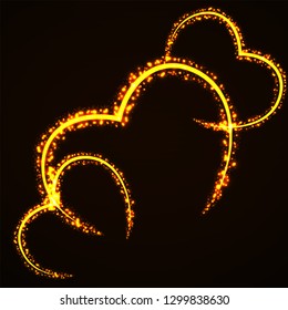 Abstract hearts of glowing particles. Sparkling hearts. Valentine's Day symbol. Vector