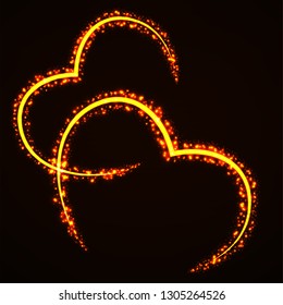Abstract hearts of glowing particles. Sparkling hearts. Valentine's Day symbol. Vector