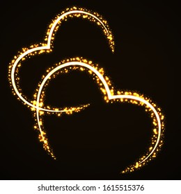Abstract hearts of glowing particles. Sparkling hearts. Valentine's Day symbol