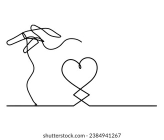 Resumen de corazones con la mano como dibujo continuo de línea sobre fondo blanco. Vector