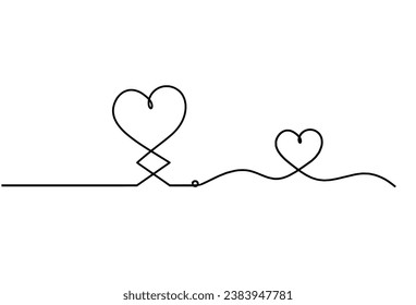 Abstract hearts with heart as continuous line drawing on white background. Vector