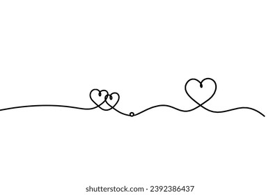 Abstract hearts with heart as continuous line drawing on white background. Vector