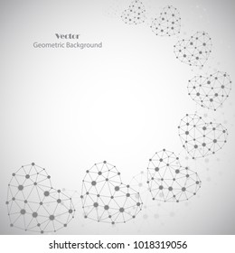 Corazones Abstractas hechos de líneas conectadas y puntos sobre fondo gris.