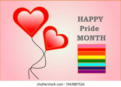 Abstract hearts with multicolored symbols of LGBTQ pride and text “ Happy Pride month “.vector