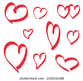 Abstract hearts on isolated white background. Hand drawn set