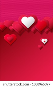 Abstract hearts on red and pink background with copy space for your text. Vector illustration.