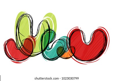 Abstract hearts on white isolated : Paint design style : Vector EPS.10