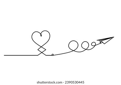 Resumen de corazones con plano de papel como plano continuo de línea sobre fondo blanco. Vector