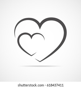 Abstract hearts shape outline. Vector illustration. Black hearts icon in flat style. The heart as a symbol of love.