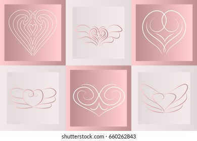 abstract hearts in square frames set for small valentine's day or wedding card, vector illustration