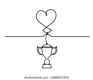 Abstract hearts with trophy as continuous line drawing on white background. Vector