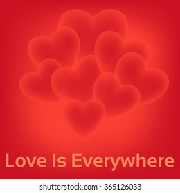 Abstract Hearts vector illustration. Red background.  Love is everywhere. 

