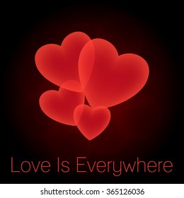 Abstract Hearts vector illustration. Red background.  Love is everywhere. 


