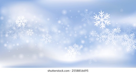 Abstract heavy snowflakes composition. Winter fleck freeze elements. Snowfall weather white blue pattern. Vivid snowflakes january theme. Snow cold season scenery.