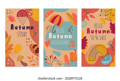 Abstract hello autumn boho flyers banners invitation special offer design template isolated set