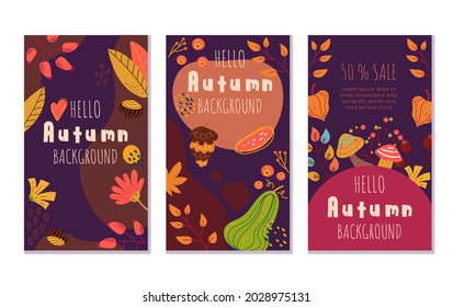 Abstract hello autumn boho flyers banners invitation special offer design template isolated set