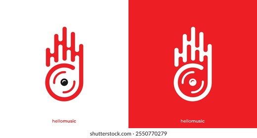 Abstract Hello Music Logo. Hi Five and Music Icon Graphic. Hand Music Logo, Icon, Symbol, Vector, Design Template.