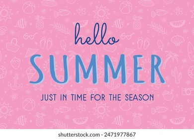 Abstract Hello Summer background with colourful elements. Vacation design. Vector illustration
