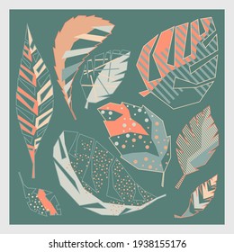 Abstract helmetric illustration with tree leaves in spring colors. Design for print, postcards, wallpapers, covers, posters, patterns and social media. Vector illustration in the style of minimalism.