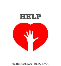 Abstract help icon with hand silhouette vector illustration isolated on white background