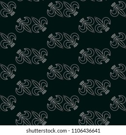 Abstract heraldry green graphic pattern. Geometric ornament with flowers . Line art, with lace botanica, embroidery background. Bandanna, shawl, scarf, shirt,tablecloth design for textile fabric print