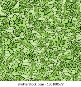 Abstract herbal camouflage green pattern. Hand drawing seamless vector illustration
