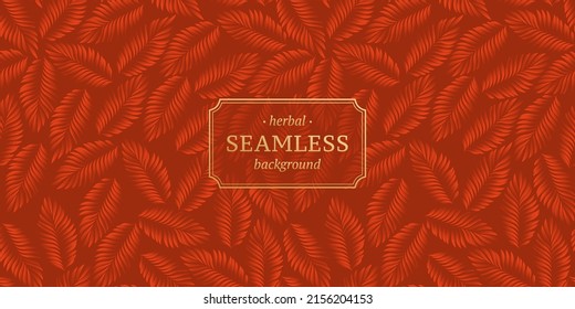 Abstract herbal seamless background in red. Organic product label template. Stock vector illustration.