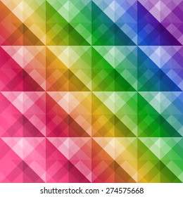 Abstract herring-bone background with flow of rainbow colors. Geometric mosaic of colorful triangles, spectrum colors. Vector Illustration.