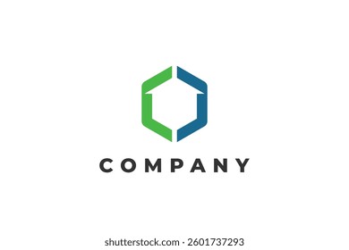 abstract hexagon with arrow or house modern logo