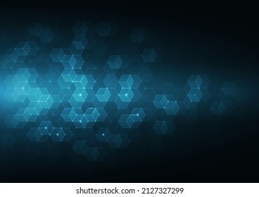Abstract hexagon background, black and blue background. It's a vector 3D image.