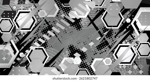 Abstract hexagon background in gray and silver metal, vector, eps 10, editable.