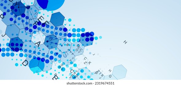 Abstract hexagon background with plexus effect and letters for design works. Vector