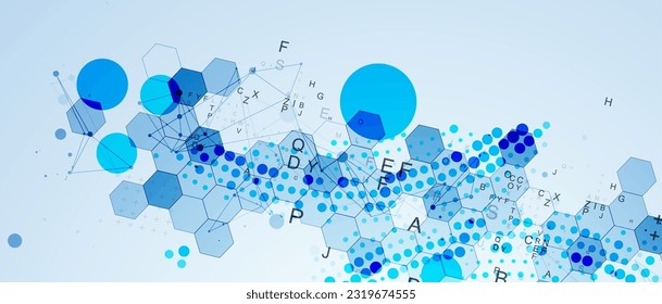 Abstract hexagon background with plexus effect and letters for design works. Vector