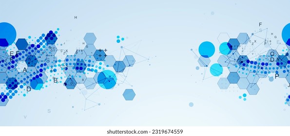 Abstract hexagon background with plexus effect and letters for design works. Vector