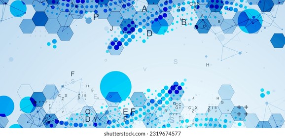 Abstract hexagon background with plexus effect and letters for design works. Vector