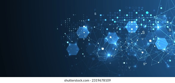 Abstract hexagon background with plexus effect and letters for design works. Vector