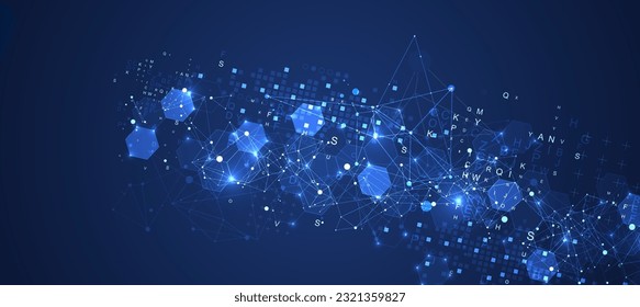 Abstract hexagon background with plexus effect and letters for design works. Vector