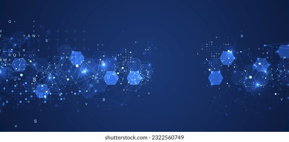 Abstract hexagon background with plexus effect and letters for design works. Vector