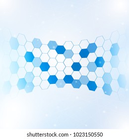 Abstract hexagon background. Technology polygonal design. Digital geometric abstraction with lines and points. Vector illustration