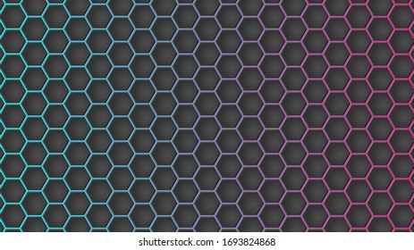 Abstract hexagon background vector design with cyan and purple gradient backlight effect