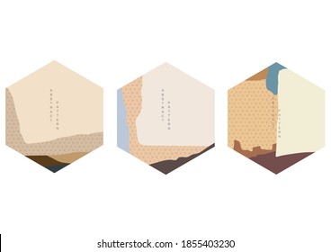 Resumen de antecedentes hexágonos con vector de patrón japonés. Icono de forma geométrica y símbolo con un símbolo de objeto de trazo de pincel.